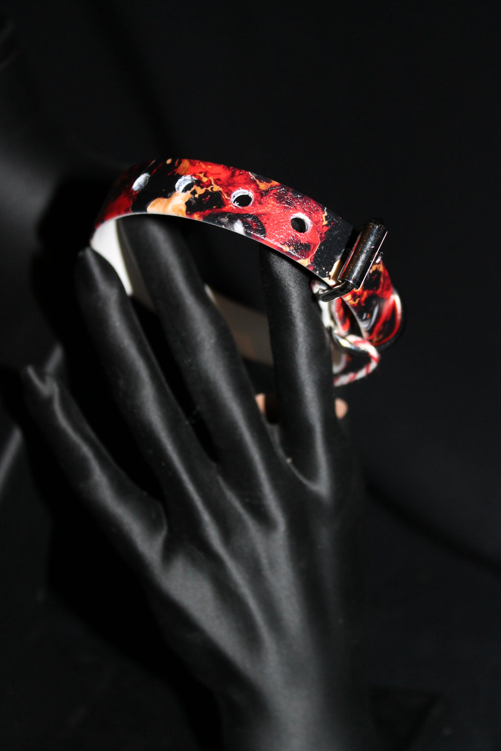 DIY biothanes Halsband Rot-Schwarz-Gold meliert, Gr. 19 -24 cm 1,5 cm breit