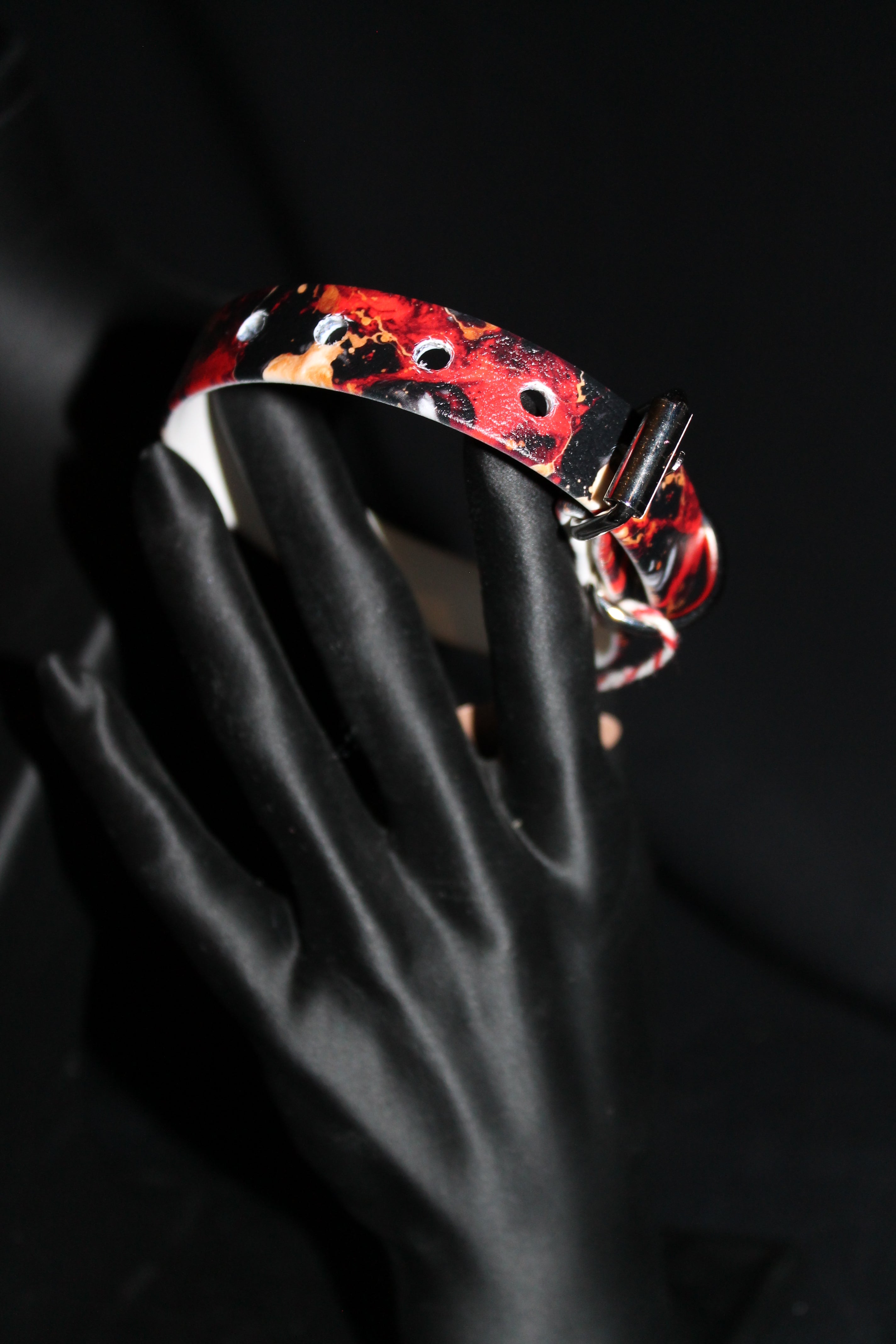 DIY biothanes Halsband Rot-Schwarz-Gold meliert, Gr. 19 -24 cm 1,5 cm breit
