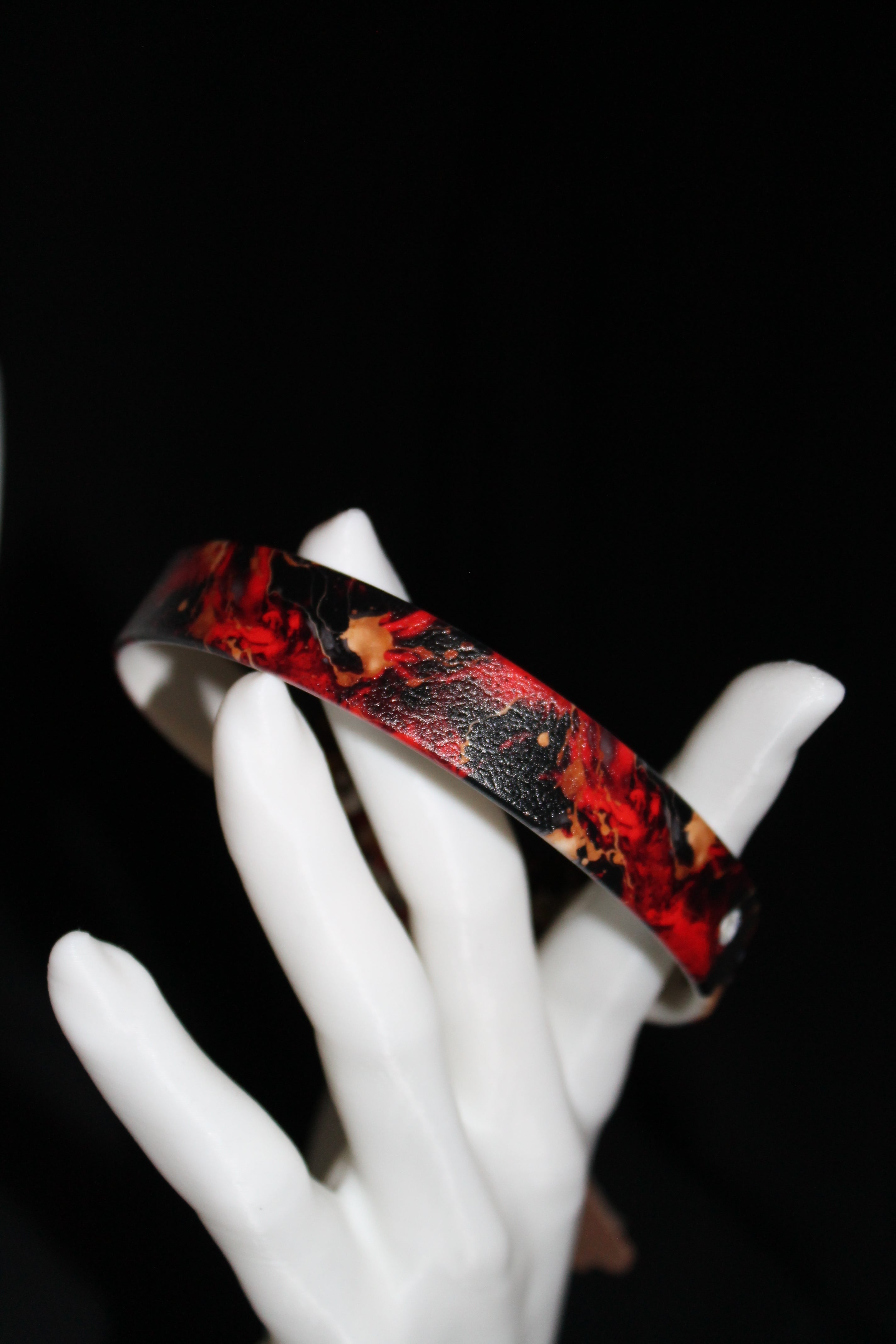 DIY biothanes Halsband Rot-Schwarz-Gold meliert, Gr. 19 -24 cm 1,5 cm breit