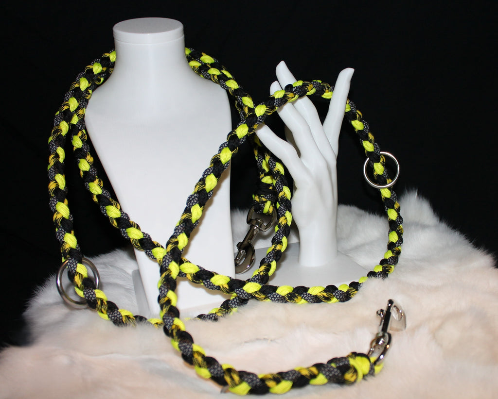DIY Paracord 3-fach verstellbare Umhängeleine, Schwarz-Neongelb, 223 cm inkl. Karabiner