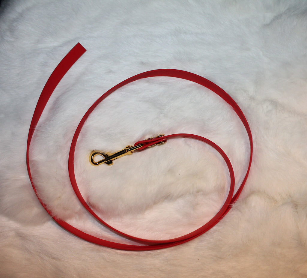DIY Biothane-Kurzführer, Rot, kleiner goldener Karabiner, 114 cm inkl. Karabiner