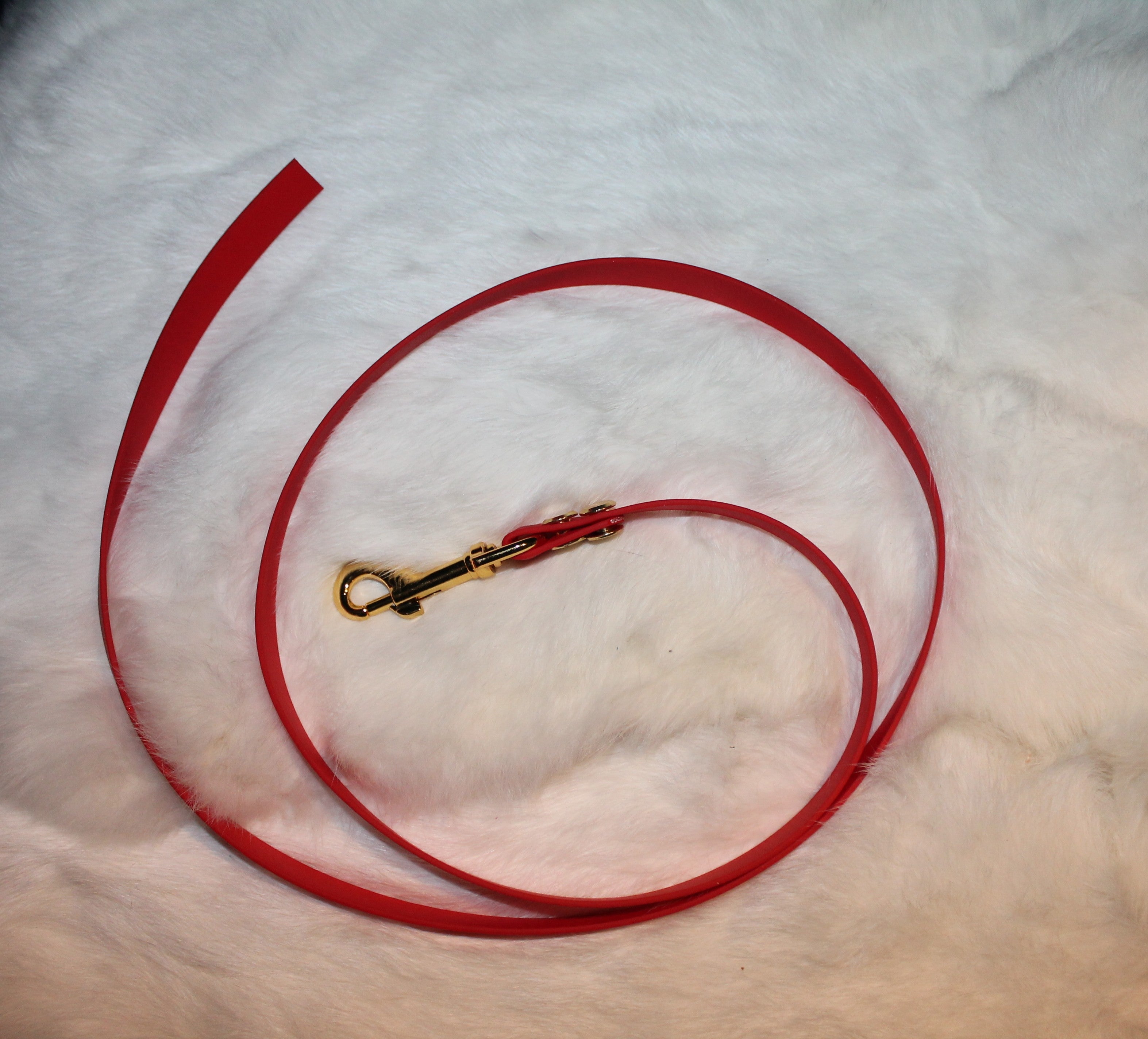 DIY Biothane-Kurzführer, Rot, kleiner goldener Karabiner, 114 cm inkl. Karabiner