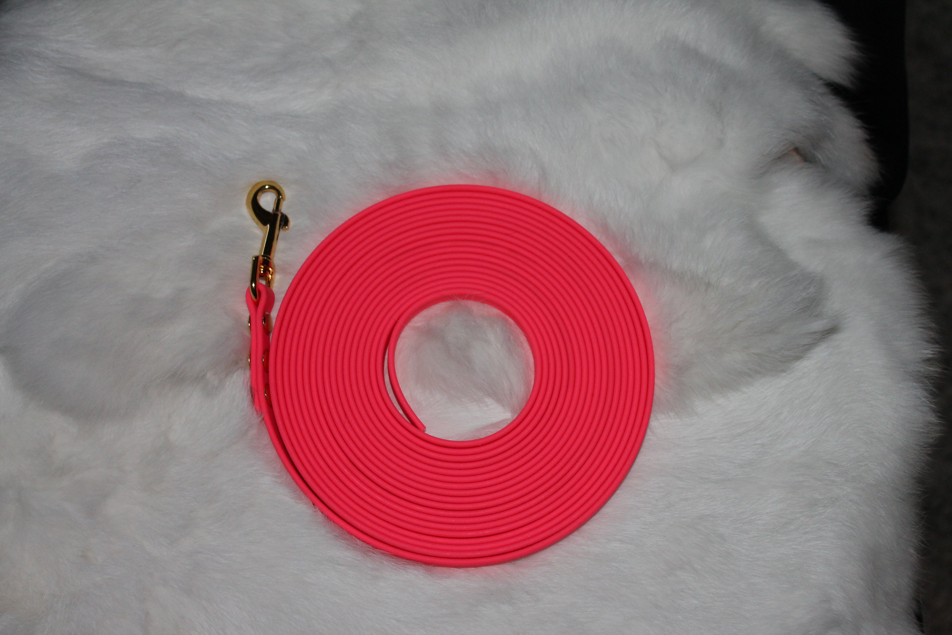 DIY Biothane Schleppleine, 6,15 m inkl. Karabiner, Pink mit kleinem Karabiner für kleinere zarte Hunde z. B. Italienisches Windspiel